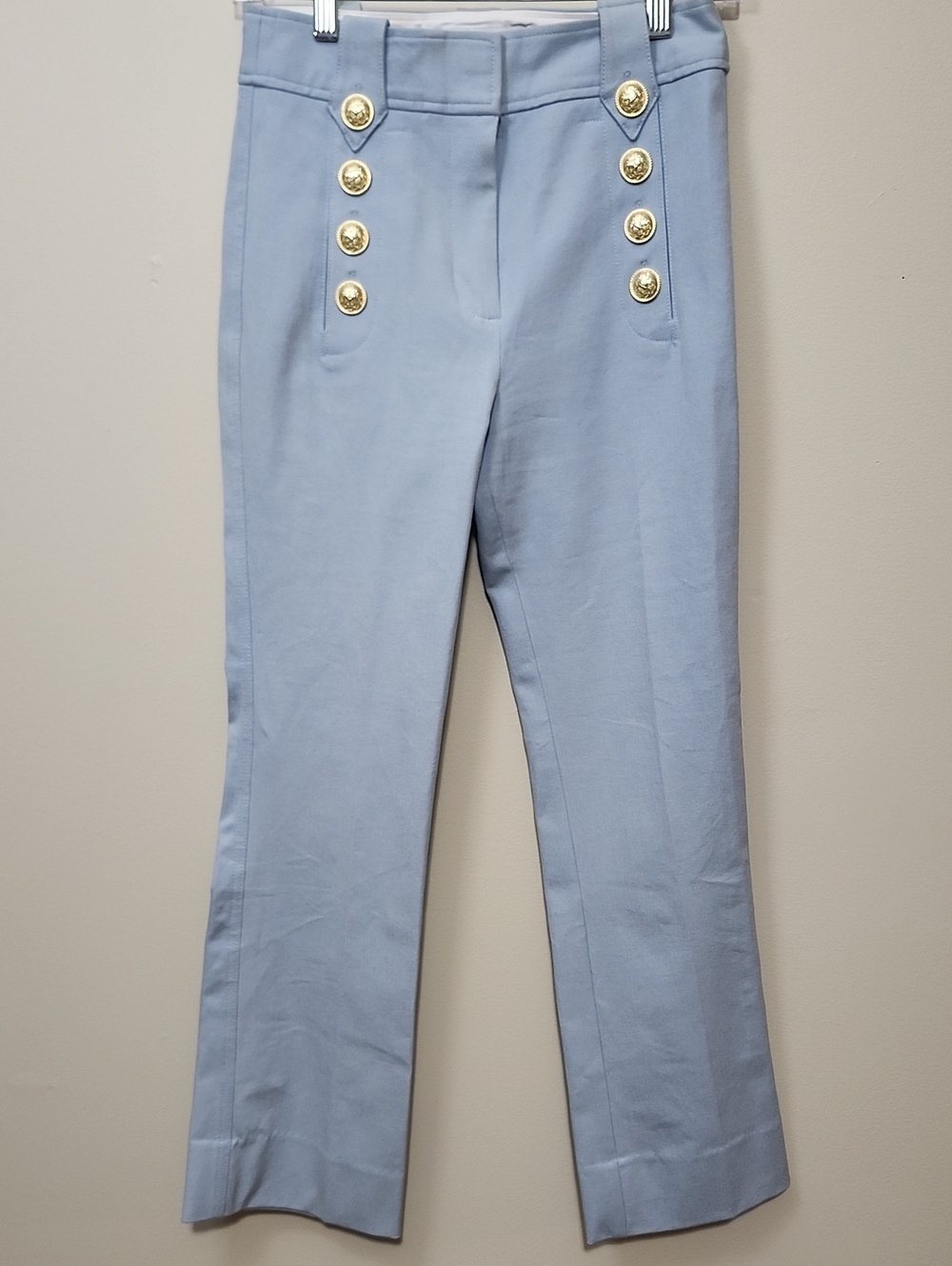 Derek Lam 10 Crosby Robertson Crop Flare Sailor Pants Powder Blue Gold Button 2 - Picture 1 of 13